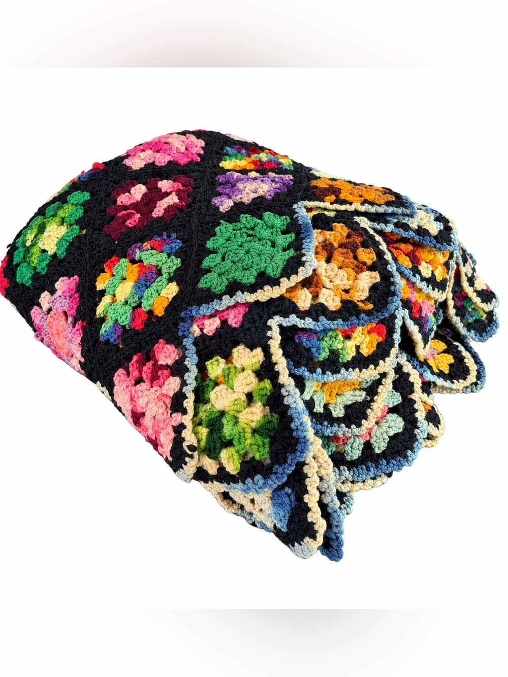 Vintage Handmade Granny Square Crochet Afghan Blanket 50x70 Heavy Wool Feel